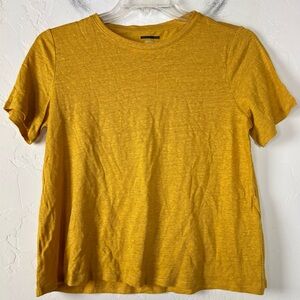 Eileen Fisher Shirt Knit Top Tee Crew Neck‎ Jersey Solid Yellow Organic Linen
